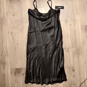 Bebe Cow Neck Satin Black Slip Dress Size M NWT